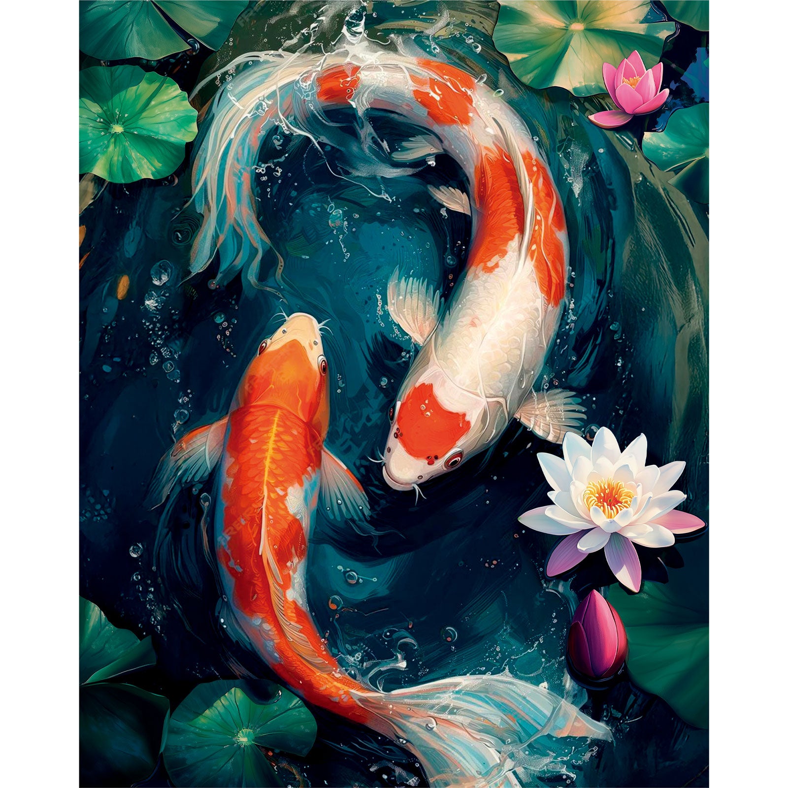 Koi Carp Among Lotuses